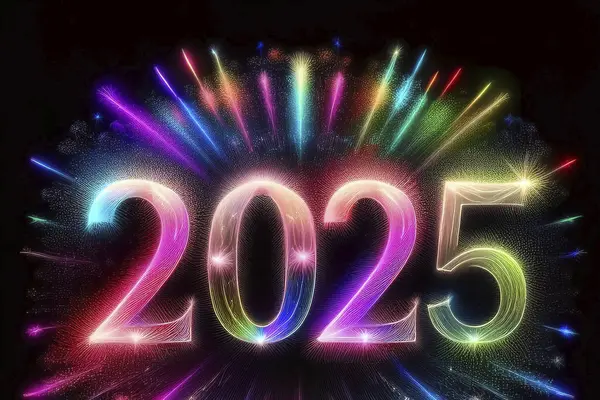 2025 yılı. Mutlu yıllar 2025. Parlak bir yeni yıl. 2025 balon. 2024 'ten 2025' e kadar tahta blok. Yeni bir yıla giriyoruz. Arkaplan tasarımı ve tebrikler. Havai fişeklerle tasarlandı. Boşluk.