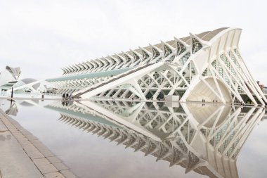 Sanat ve Bilim Şehri 'nde. Valencia 'da. Oşinografik. Bilim Müzesi. Hemisferik. Valencia 'da Palau de les arts. Santiago Calatrava tarafından tasarlanan binalar. Bir balinanın iskeletine benziyor..
