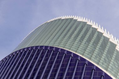 Sanat ve Bilim Şehri 'nde. Valencia 'da. Oşinografik. Bilim Müzesi. Hemisferik. Valencia 'da Palau de les arts. Santiago Calatrava tarafından tasarlanan binalar. Bir balinanın iskeletine benziyor..