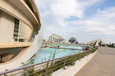 Sanat ve Bilim Şehri 'nde. Valencia 'da. Oşinografik. Bilim Müzesi. Hemisferik. Valencia 'da Palau de les arts. Santiago Calatrava tarafından tasarlanan binalar. Bir balinanın iskeletine benziyor..