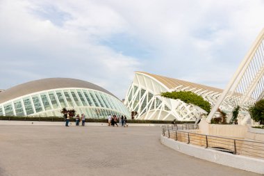 Sanat ve Bilim Şehri 'nde. Valencia 'da. Oşinografik. Bilim Müzesi. Hemisferik. Valencia 'da Palau de les arts. Santiago Calatrava tarafından tasarlanan binalar. Bir balinanın iskeletine benziyor..
