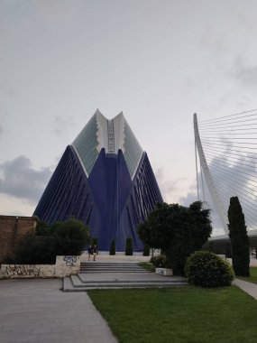 Sanat ve Bilim Şehri 'nde. Valencia 'da. Oşinografik. Bilim Müzesi. Hemisferik. Valencia 'da Palau de les arts. Santiago Calatrava tarafından tasarlanan binalar. Bir balinanın iskeletine benziyor..