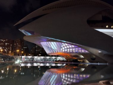 Sanat ve Bilim Şehri 'nde. Valencia 'da. Oşinografik. Bilim Müzesi. Hemisferik. Valencia 'da Palau de les arts. Santiago Calatrava tarafından tasarlanan binalar. Bir balinanın iskeletine benziyor..