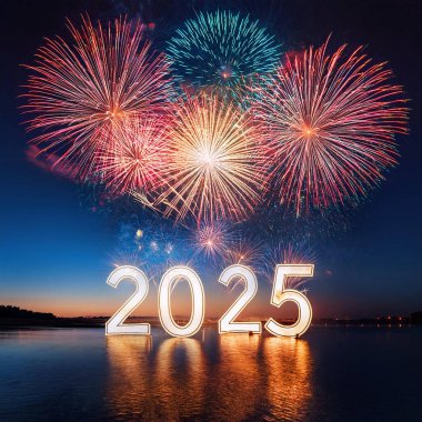 2025 yılı. Havai fişekler. Mutlu yıllar 2025. 