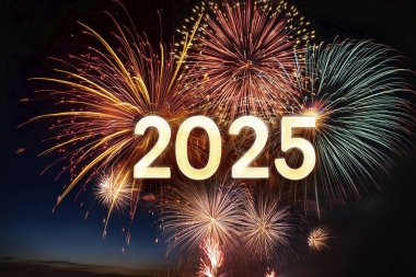 2025 yılı. Havai fişekler. Mutlu yıllar 2025. 