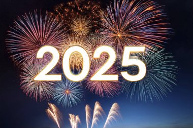 2025 yılı. Havai fişekler. Mutlu yıllar 2025. 