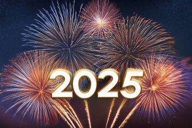 2025 yılı. Havai fişekler. Mutlu yıllar 2025. 
