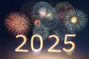 2025 yılı. Havai fişekler. Mutlu yıllar 2025. 