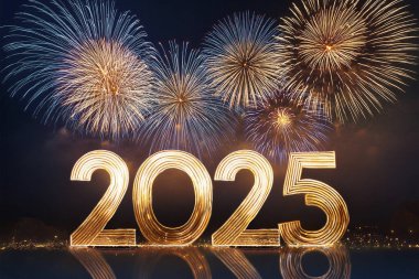 2025 yılı. Havai fişekler. Mutlu yıllar 2025. 