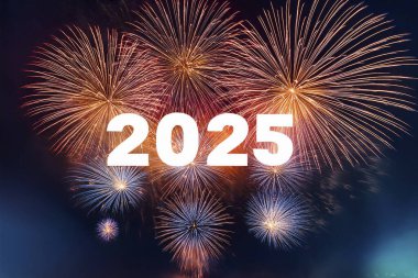 2025 yılı. Havai fişekler. Mutlu yıllar 2025. 