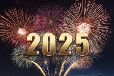 2025 yılı. Havai fişekler. Mutlu yıllar 2025. 