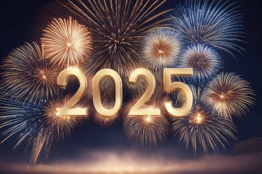 2025 yılı. Havai fişekler. Mutlu yıllar 2025. 