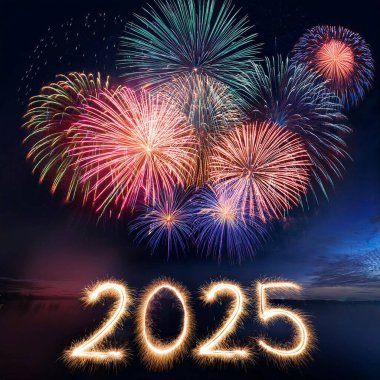 2025 yılı. Havai fişekler. Mutlu yıllar 2025. 