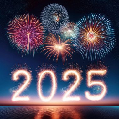 2025 yılı. Havai fişekler. Mutlu yıllar 2025. 