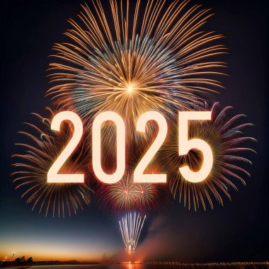 2025 yılı. Havai fişekler. Mutlu yıllar 2025. 