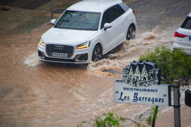 Flood. Floods. Flooding Spain. Streets flooded by the torrential rains that have fallen. Utiel. Letur. Cadiz. SPAIN. 13 November. Climate change. Valencia. Malaga. Tarragona. Catalonia. 2024. Alicante. clipart