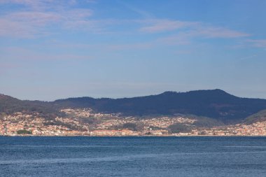 Vigo. View of the city of Vigo from Spain. View of the Atlantic coast. Atlantic Ocean. Background photo. Digital image. Panoramic view with drone. Aerial view of the port of the Spanish city of Vigo.