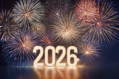 2026 yılı. Havai fişekler. Mutlu yıllar 2026. 