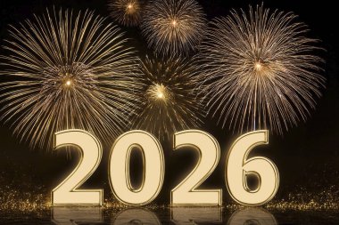 2026 yılı. Havai fişekler. Mutlu yıllar 2026. 