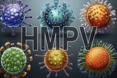 HMPV. Metapneumovirus. Virus. Virus 3d rendering. Medical concept. Covid 19. Flu. Hemorrhagic fever. Covid. Human metapneumovirus. Influenza. A. B. China. Pandemic. Children. India. January. 2025. clipart