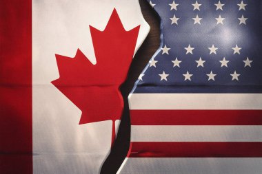 Kanada, Birleşik Devletler 'e karşı. ABD. Ek bina. Bayraklar. Seçilen başkan, Kanada 'nın Kanadalı lider Justin Trudeau' nun istifasının ardından 