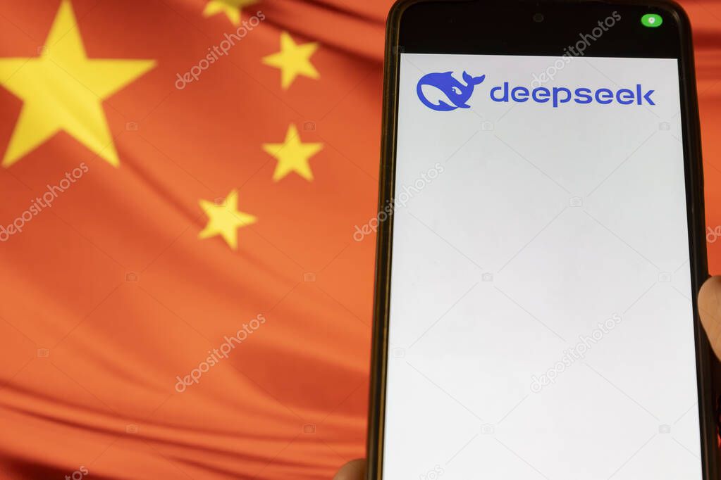 DeepSeek. Artificial intelligence. CHATGPT. Artificial intelligence chat created by the company of the same name. Application design.