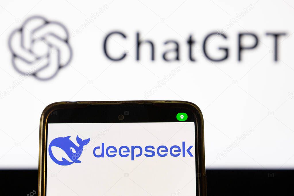 DeepSeek. Artificial intelligence. CHATGPT. Artificial intelligence chat created by the company of the same name. Application design.