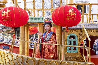 Happy Chinese New Year. 2025. Chinese lion dance performance on the streets. Chinese lion costumes during Chinese New Year celebration in China. celebrations concept. clipart