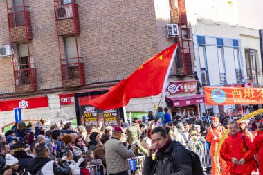 Happy Chinese New Year. 2025. Chinese lion dance performance on the streets. Chinese lion costumes during Chinese New Year celebration in China. celebrations concept. clipart