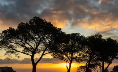 İspanya 'nın Mallorca adasının iç kısımlarında, sonbaharda bulutlarla birlikte gün doğumu. Muhteşem manzara.