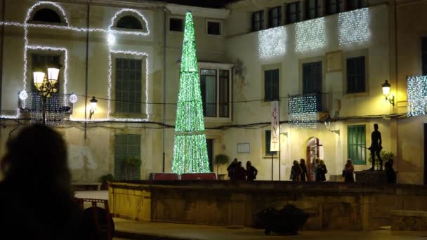 Felanitx Španělsko Prosince 2022 Vánoční Stromeček Ozářený Noci Městě Felanitx — Stock video
