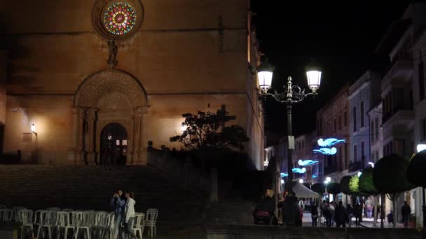Felanitx Spanya Aralık 2022 Majorcan Kasabası Felanitx Kilisesi Gece Aydınlandı — Stok video