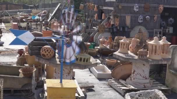 Straatkraam Met Antiek Keramiek Mallorcaanse Stad Felanitx Spanje — Stockvideo