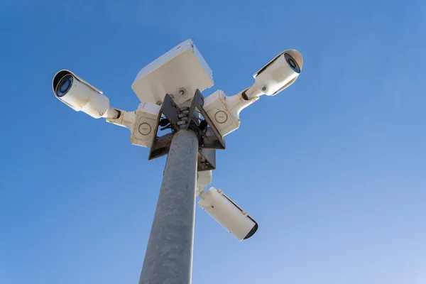 Three Video Surveillance Security Cameras Street Conceptual Image Security — Stock Photo, Image
