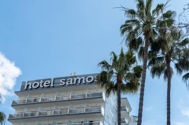 Magaluf, İspanya; 19 Mart 2023: Samos Oteli 'nin İspanya' nın Mallorca adasındaki turizm beldesi