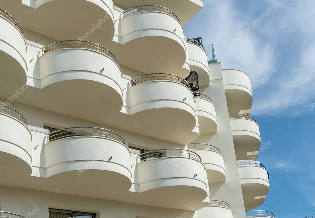 Sa Coma, Spain; june 03 2023: Main facade of the hotel Protur Sa Coma Playa in the Majorcan tourist resort of Sa Coma, Spain