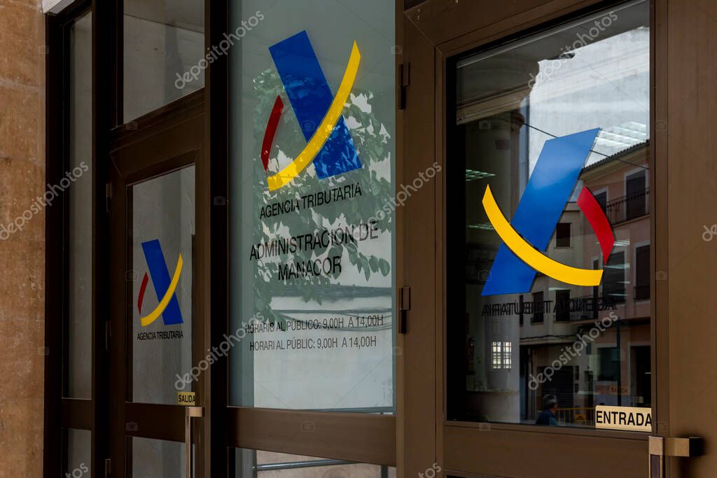 Manacor, Spain; july 21 2023: Tax Agency office in Spain. Manacor, island of Mallorca, Spain