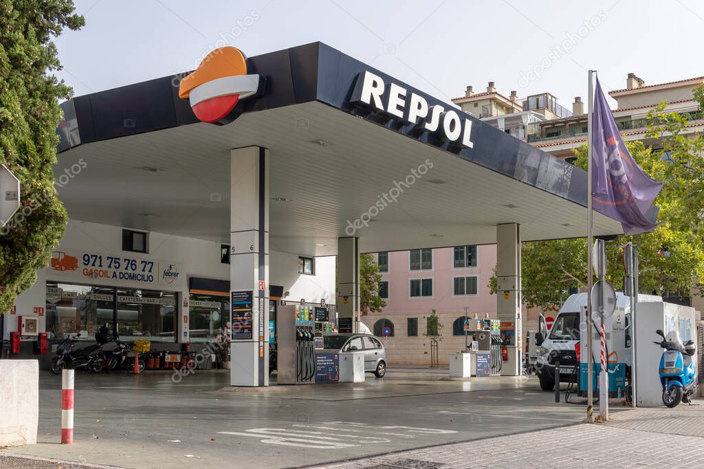 Palma de Mallorca, Spain; august 10 2023: Gas station of the Spanish multinational company Repsol. Palma de Mallorca, Spain