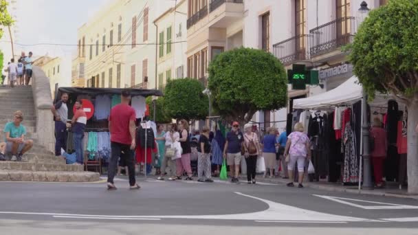 Felanitx Испания Октября 2023 Воскресный Еженедельный Уличный Рынок Историческом Центре — стоковое видео