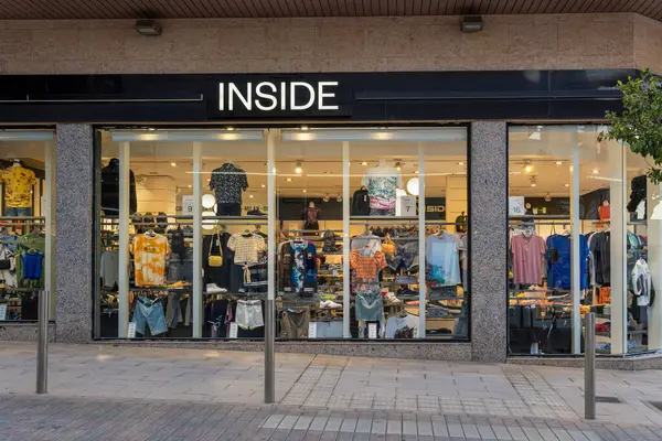 stock image Cala Millor, Spain; april 13 2024: Main facade of the entrance of a clothing store of the international textile chain Inside, in the Mallorcan tourist resort of Cala Millor