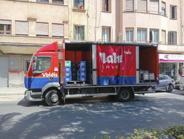 Palma de Mallorca, Spain; august 09 2024: Beer delivery truck of the Spanish company Mahou parked on the street. Palma de Mallorca, Spain clipart