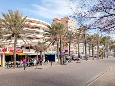 Palma de Mallorca, İspanya; 12 Şubat 2025: Palma de Mallorca sahilinin alçak mevsimdeki genel manzarası
