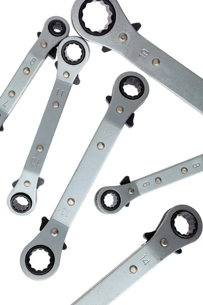 Set Spanner Ratchet Wrench White Background — Stock Photo, Image