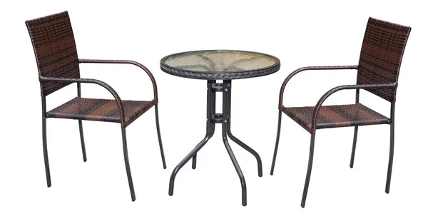 Möbelset Aus Metalltisch Und Zwei Stühlen Für Straßencafé Oder Garten — Stockfoto