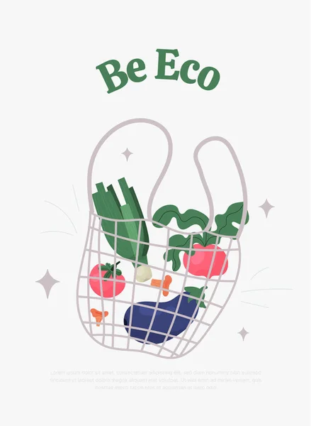Lebensmittelgeschäft Öko Plakat Recycling Konzept Bio Einkauf Gemüse Textiltasche Vektorillustration — Stockvektor
