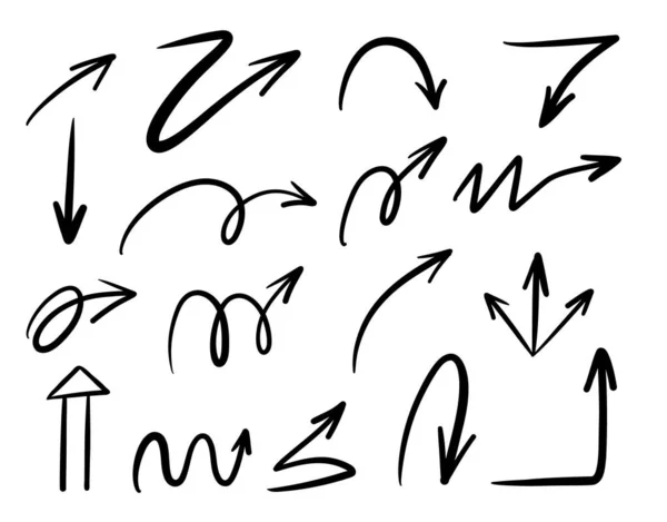 Pointeur Flèche Dessiné Main Vecteur Marque Dessin Main Mince Doodle — Image vectorielle