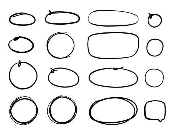 Ovales Cercles Dessinés Main Marqueur Ellipses Ensemble Illustration Vectorielle Isolé — Image vectorielle