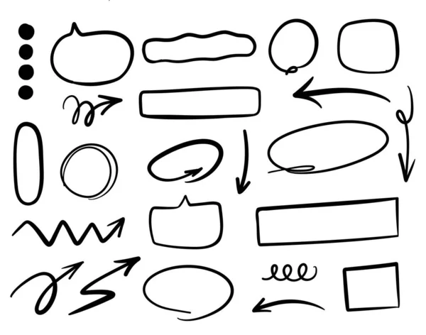 stock vector Hand drawn set of sketch arrows, lines, circles. Scribble speech bubble, text marks, arrow doodles vector set. Vector illustration