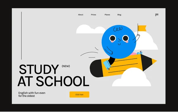 Web Banner Page Teplate Online Education Business Cute Shape Pen Vector Graphics