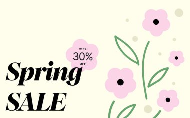 Süper indirimli pankart ve şirin çiçekler. Modern soyut şablon tasarımı. Minimum geometrik arkaplan. Özel indirimli broşür düzeni.